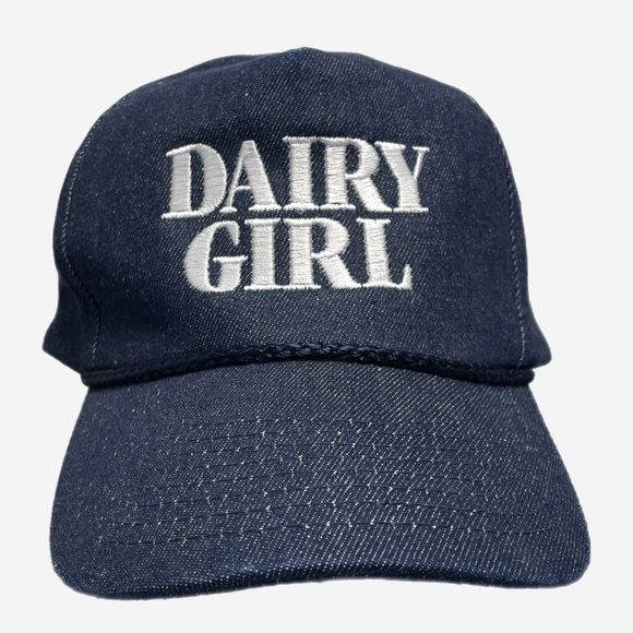 Dairy Boy Accessories - DAIRY BOY by Paige Lorenze embroidered Dairy Girl rope hat in blue denim unisex